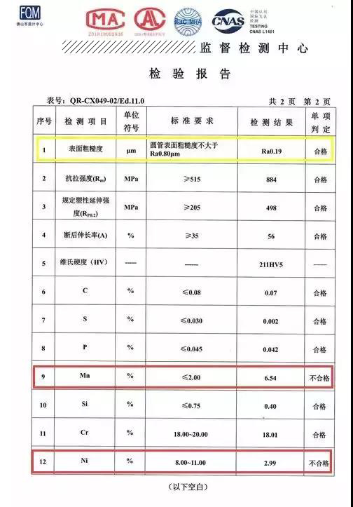 不銹鋼質(zhì)檢報告
